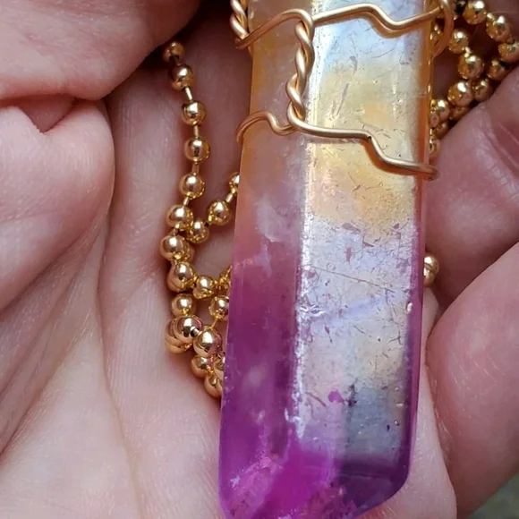 Artisan Wire Wrapped Aura Quartz Pendant Necklace *Read Description* - Picture 7 of 10